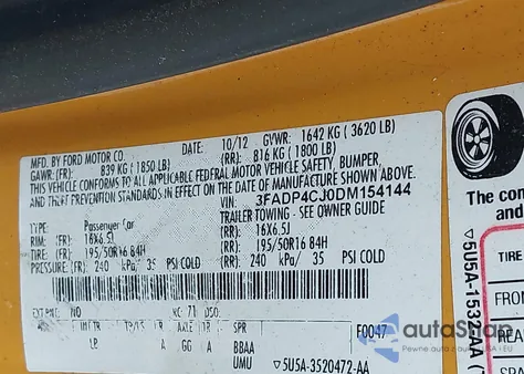 2013 Ford Fiesta Titanium z USA, uszkodzony, nr VIN 3FADP4CJ0DM154144